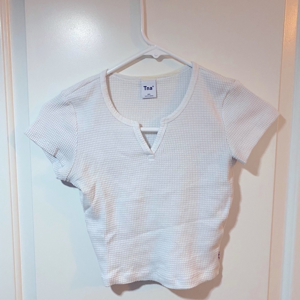 TNA Cream Waffle Knit Cropped Top